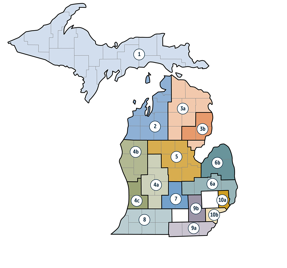 Regions of Michigan. Select a region for more information on that region.